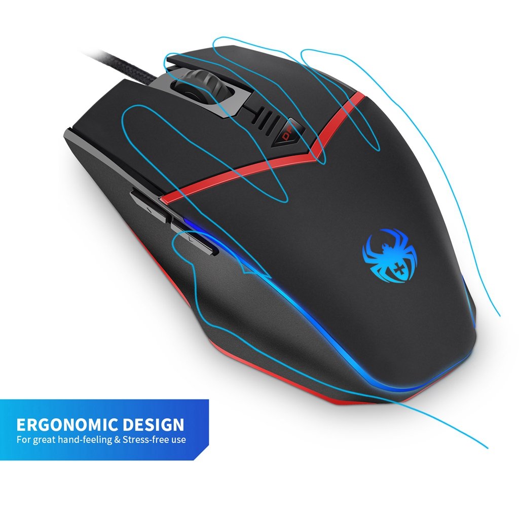ZELOTES C13 Programmierbare Gaming Maus 3200 DPI USB Wired LED Computer Mouse with 6 Tasten, 5 Einstellbare DPI, Gewicht Tuning Set
