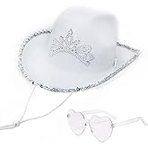 Velorique Western Cowboy Hat and Bandana Set Wide Brim with Sequins Cowgirl Hats & Tassel Scarf for Cosplay Party Dress Up