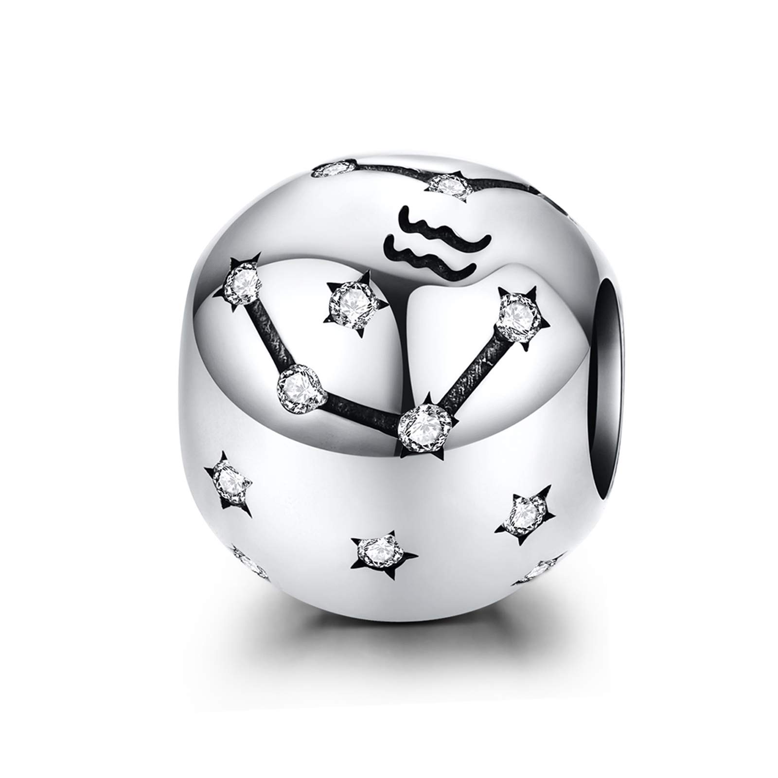 LaMenars Zodiac Star Sign 925 Sterling Silver Bead Charm Fits European Charm Bracelets & Necklaces (Aquarius(1.20-2.18))
