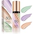 3 In 1 Primer for Face Before Makeup,SPF 50 Sunscreen Isolation Cream,One Step Color Corector Face Primer,Moisturizing Color Correcting Facial Serum Oil Control & Even Skin Tone,Radiance Skin