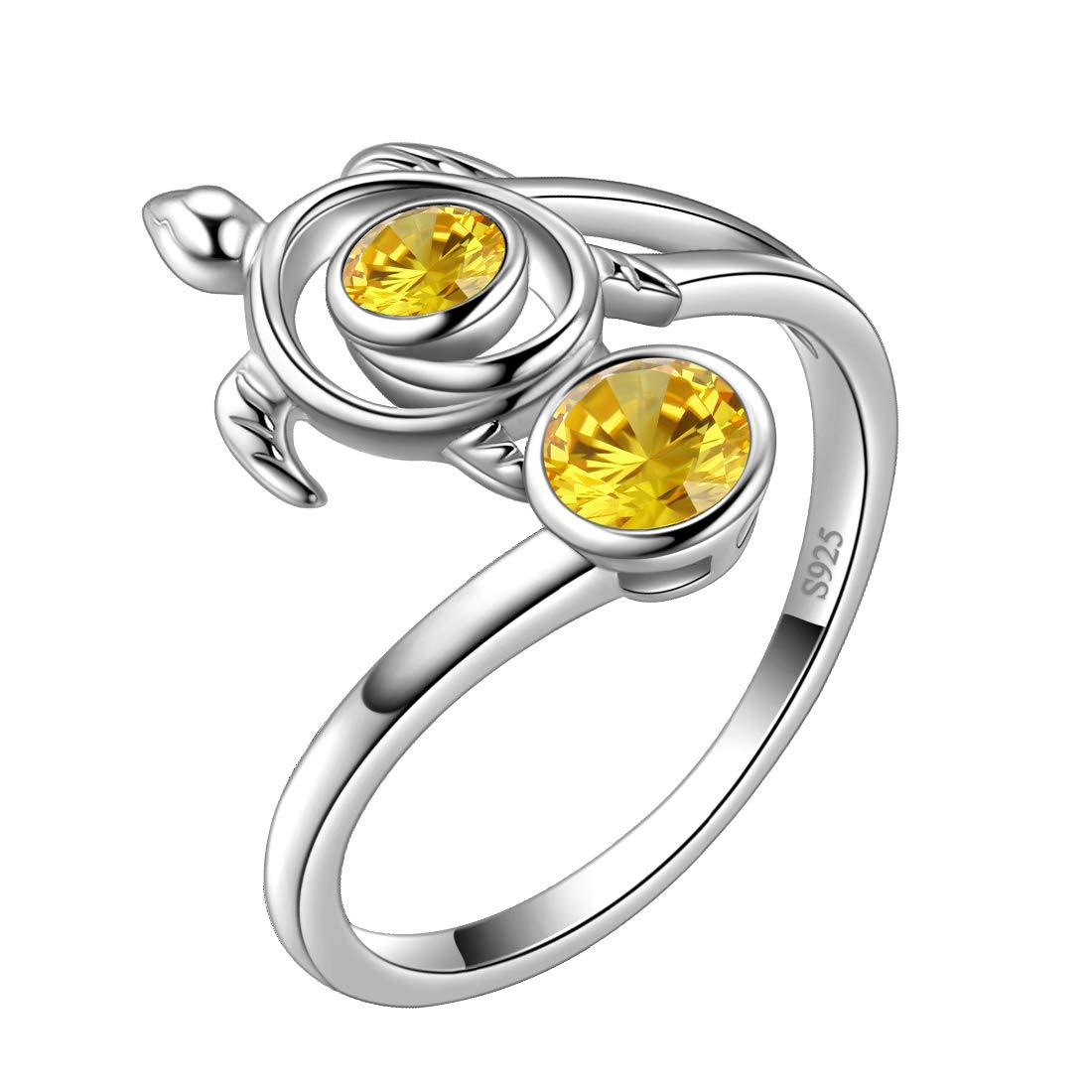 Aurora Tears Turtle Adjustable Rings 925 Sterling Sliver Animals Open Ring Yellow Citrine November Birthstone Jewellery Gifts with Cubic Zirconia for Women DR0084N — image 1