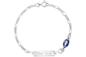 UNICORNJ 925 Italy Sterling Silver Child or Baby Name Bracelet Girls Boys, Personalized Engraved Kids ID Bracelets, 6.5" Figaro Chain, Enamel Charm Newborn Infant Toddler Kid Jewelry