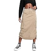 BLUEMING Women Y2k Cargo Long Skirt Low Waist Drawstring Maxi Skirt Ruched Vintage Slit Cargo Skirt with Pockets