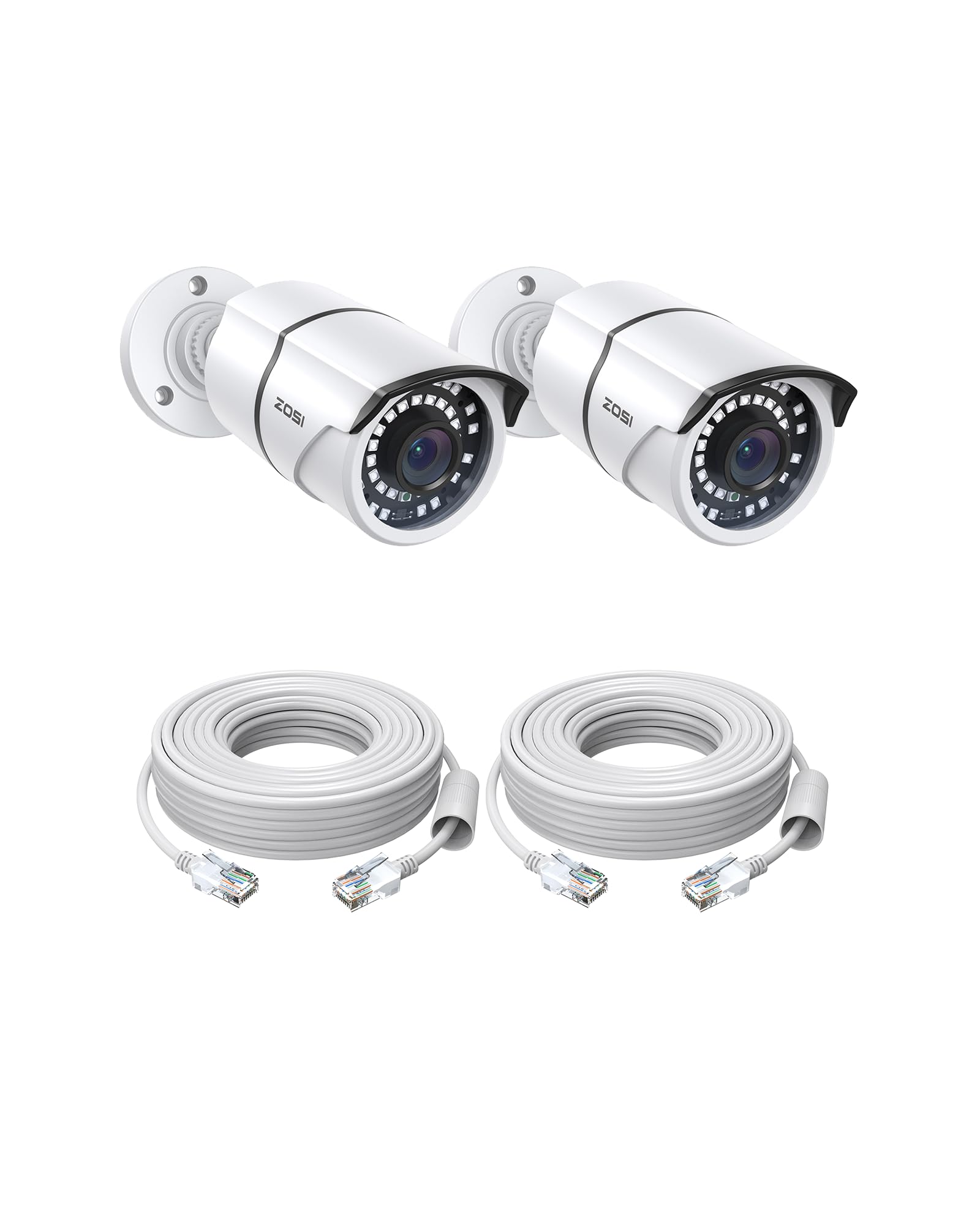 ZOSI 2 Pack 5MP Add-on PoE CCTV Security Cameras, Outdoor Indoor Surveillance Bullet Camera, IP66 Waterproof, 120ft Night Vision, Motion Detection, Only Work PoE CCTV Camera System