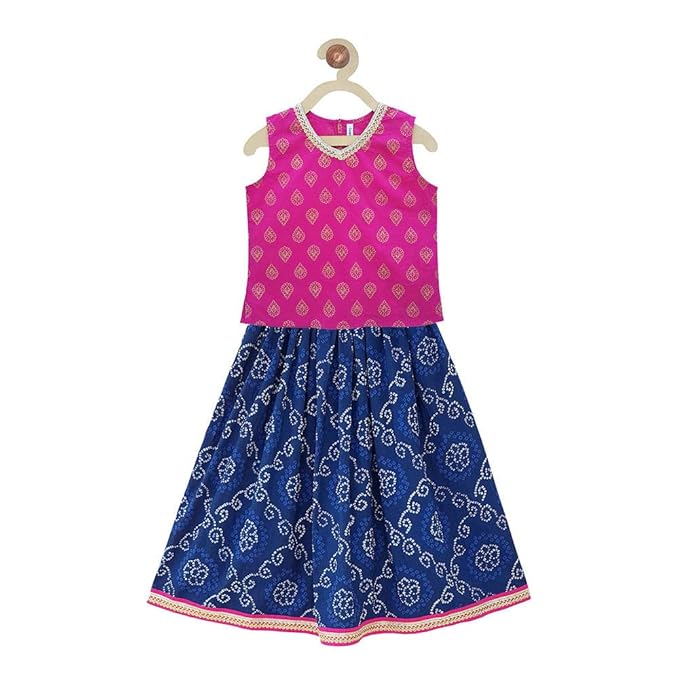 Campana By Hopscotch Girls Cotton All Over Printed Lehenga Choli Set in Multi Color