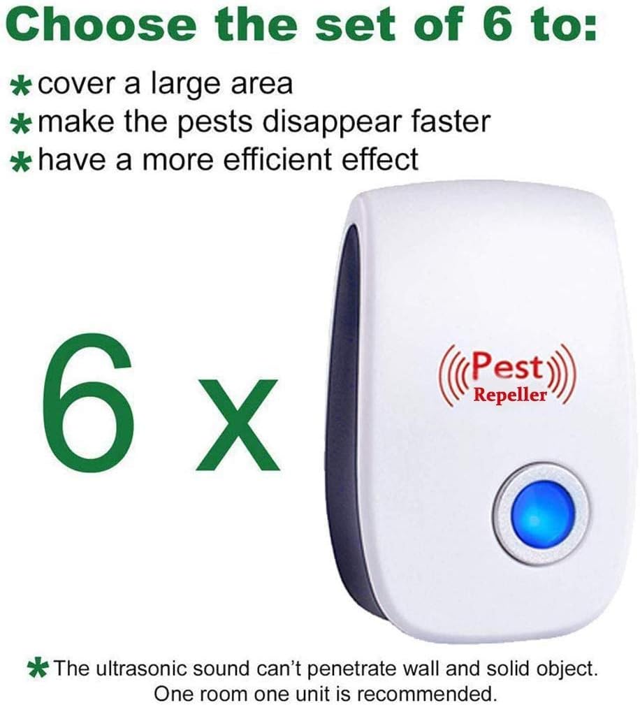 Ultrasonic Pest Repeller, 2020 Upgrated 6 Packs Electronic Pest Repellent Indoor Pest Control Plug in, Mice Repellent for Insect, Bugs, Ants, Spiders, Roaches, Flies, Mosquitos, Non-Toxic