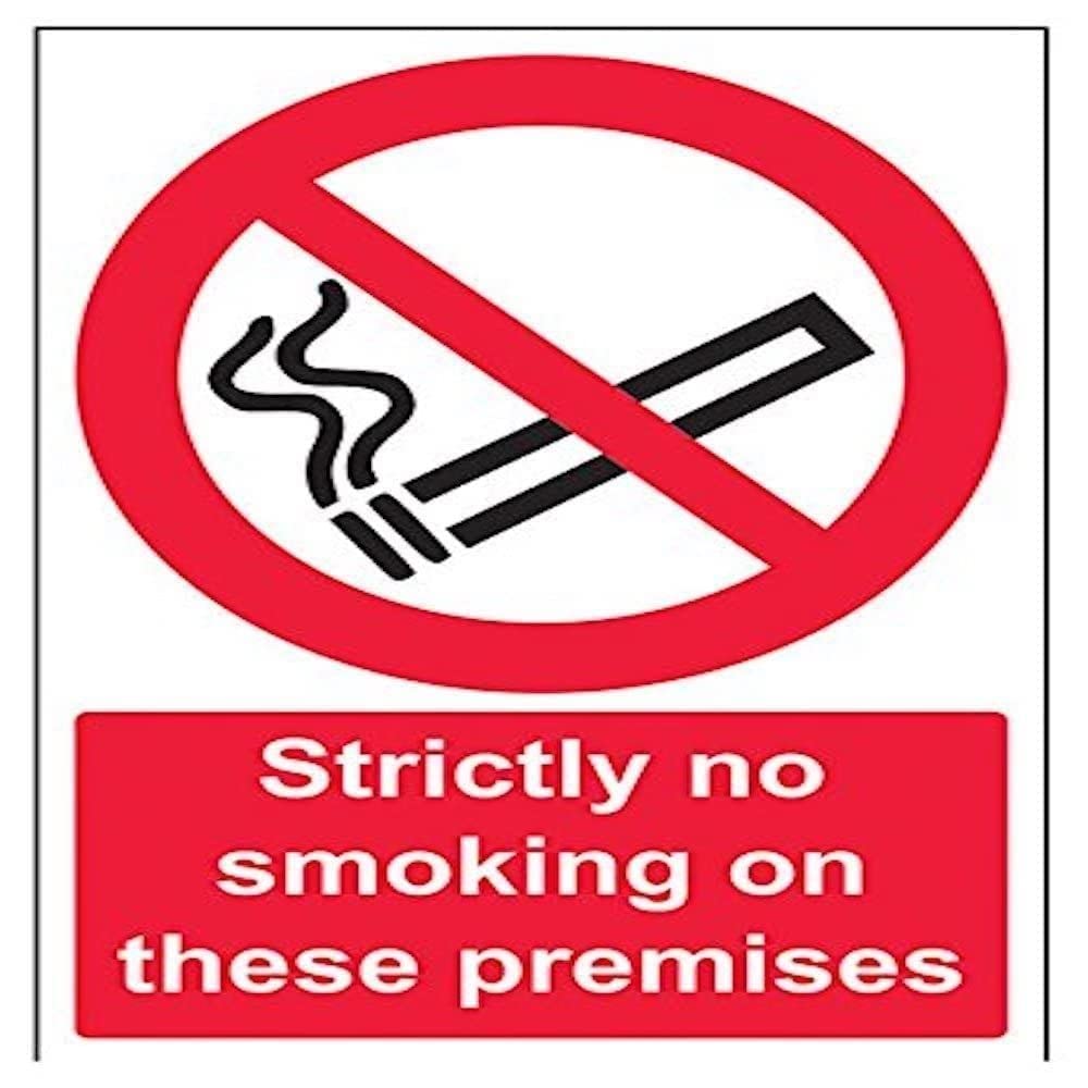 V Safety Strictly No Smoking On These Premises Prohibition Sign - 200mm x 300mm - 1mm Rigid Plastic — image 1