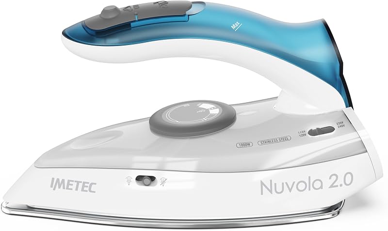 Fer à Repasser Voyage Nuvola 2.0 - Fer Vapeur 1000 Watts - Semelle en Acier Inoxydable - Trousse Voyage Fournie - Poignée Pliante, Compact et Léger - Système Anti-Calcaire - Idéal Pour Voyage