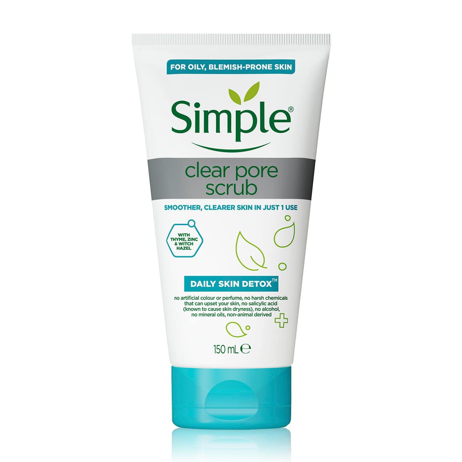 Simple Daily Pore Polish Face Scrub (150ml) - Clear Skin Facial Polish & Vegan Pore Minimiser, Thyme Zinc Face Wash and Gentle Blackhead Scrub