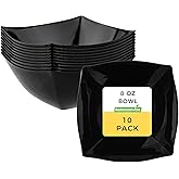 Restaurantware Moderna 8 Ounce Fancy Plastic Bowls 10 Square Disposable Salad Bowls - Durable Heavy-duty Black Plastic Bowls For Warm And Cold Foods