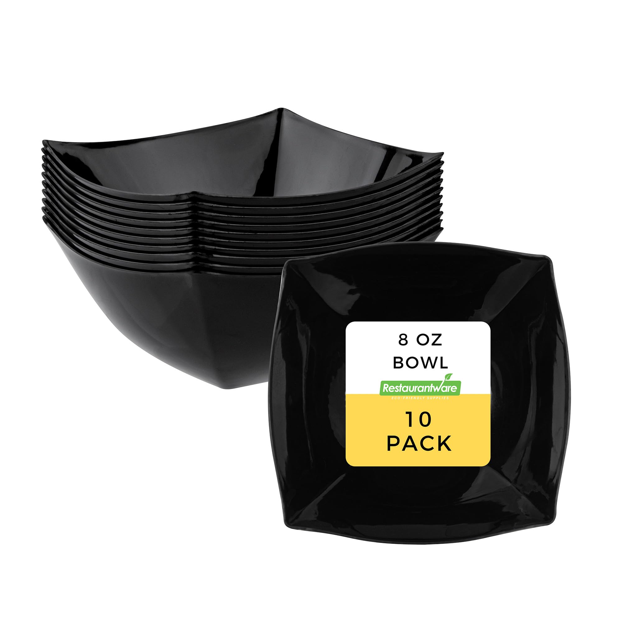 Photo 1 of Restaurantware Moderna 8 Ounce Fancy Plastic Bowls 10 Square Disposable Salad Bowls - Durable Heavy-duty Black Plastic Bowls For Warm And Cold Foods