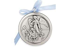 Silver-Plated Guardian Angel Crib Medal by Venerare (Blue)