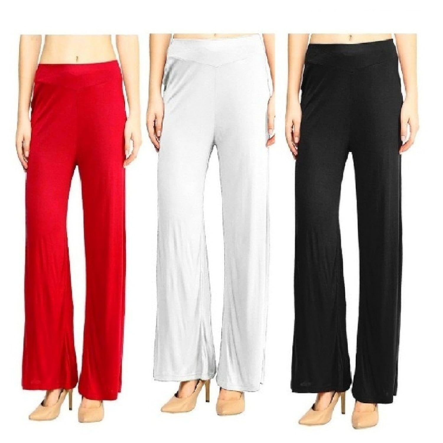 fashion guru trading viscose red , black , white palazzo for women pack of 3