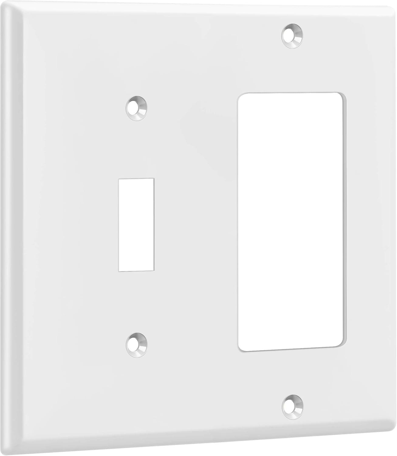 Enerlites 881131-W Decorator/Toggle Switch Wall Plate Combination, 2-Gang, White, Standard Size, Unbreakable Polycarbonate, Replacement Receptacle Faceplates Outlet Cover: Home Improvement