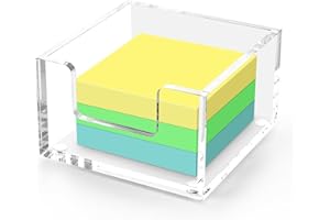 Esonmark Sticky Note Holder Clear Acrylic Memo Holder 3.9” x 3.9” x 2.3” for Desk Organization Office Home, Post Pop Note Dispenser for Office Accessories 1PCS (SNH01)