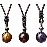 Jovivi Healing Crystals Necklace Natural Tiger Eye Amethyst Lucky Blessing Protection Chakra Beads Stone Pendant for Women Men Adjustable