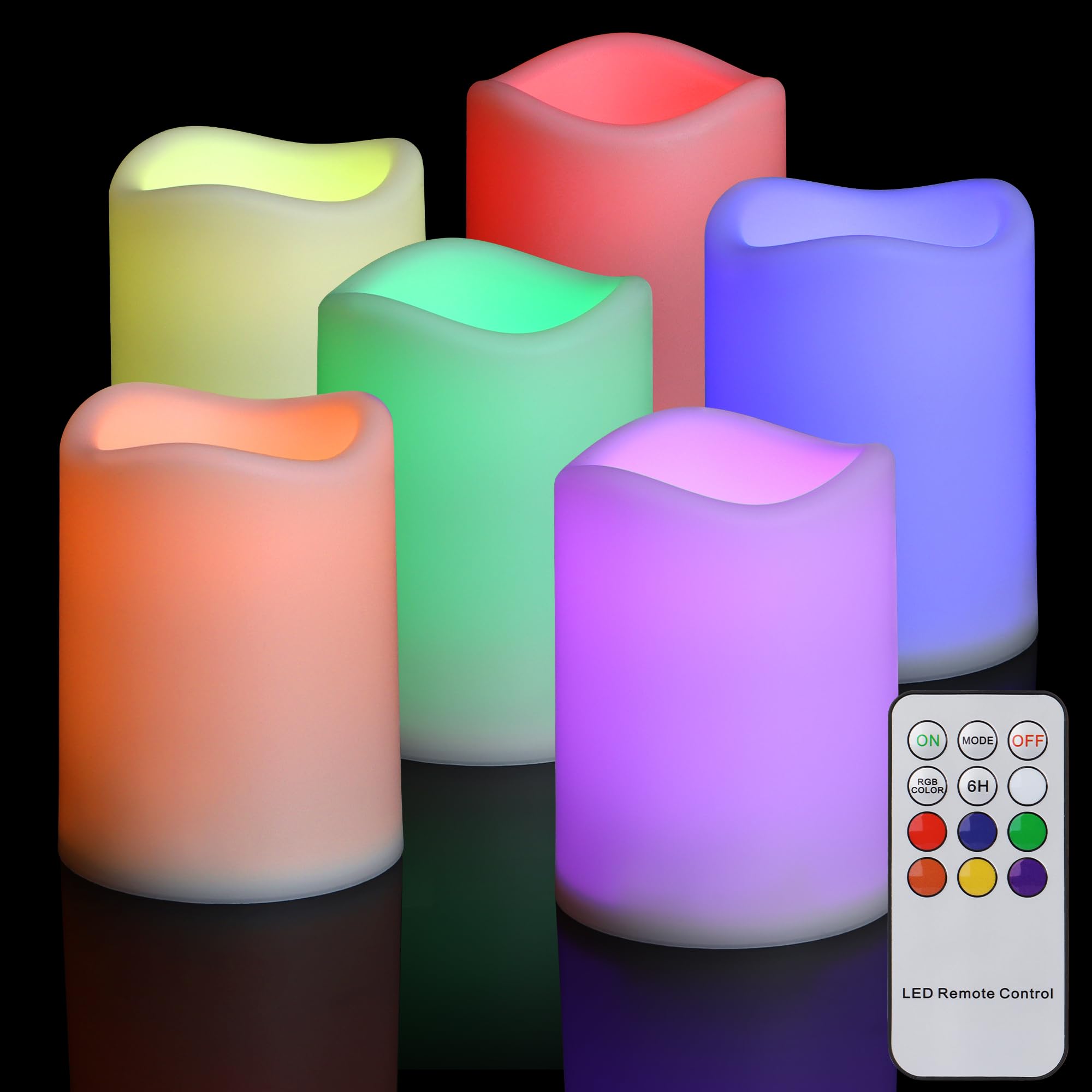 Photo 1 of **MISSING REMOTE** FREEPOWER Colored Flameless Candles with Remote Timer,LED Flickering Candles,RGB Color Changing Battery Operated Candles for Halloween,Home,Christmas Party Decor,Set of 6 (2.95x 3.93Inches)