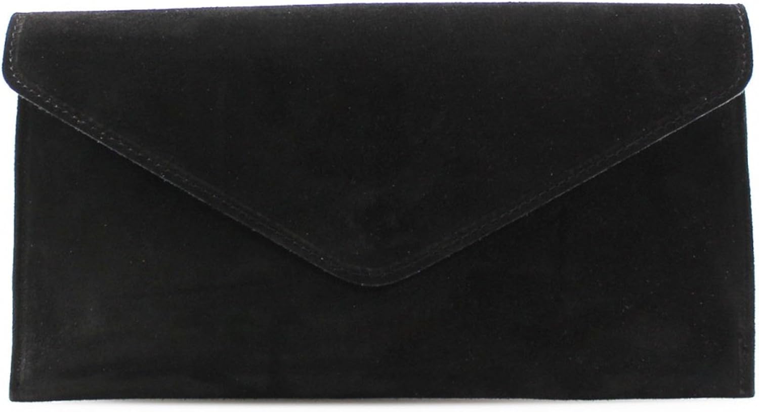 LeahWard Women's Suede Leather Clutch Bag Genuine Leather Wedding Party Clutch Bags (Black)