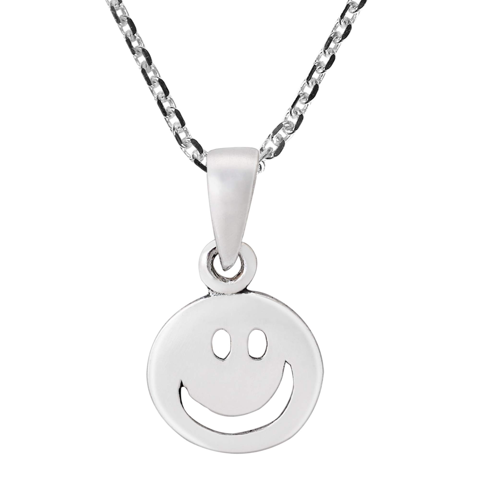 AeraVida Fun and Happy Smiley Face .925 Sterling Silver Pendant Necklace