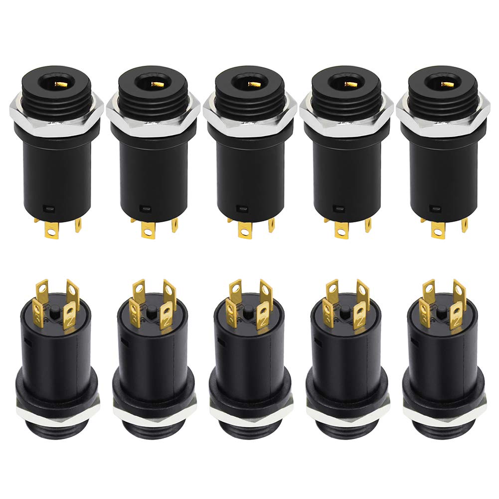 InduSKY 10pcs 3.5mm Mini Stereo Female Jack Socket Plug With Nuts 3.5mm Stereo Panel Mount Jack Solder Connector Headphone Audio Video Vertical Socket 4 Pole Gold Plated