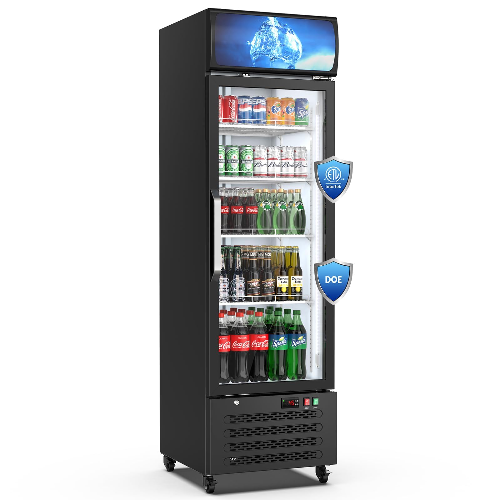 Photo 1 of 14.8 Cu Ft ETL & DOE Certified Commercial Display Refrigerator,Merchandiser Beverage Fridge with Built-in LED Lighting,Large Glass Door Upright Business Cooler with Lock,for Shop,Restaurant,Gym,etc