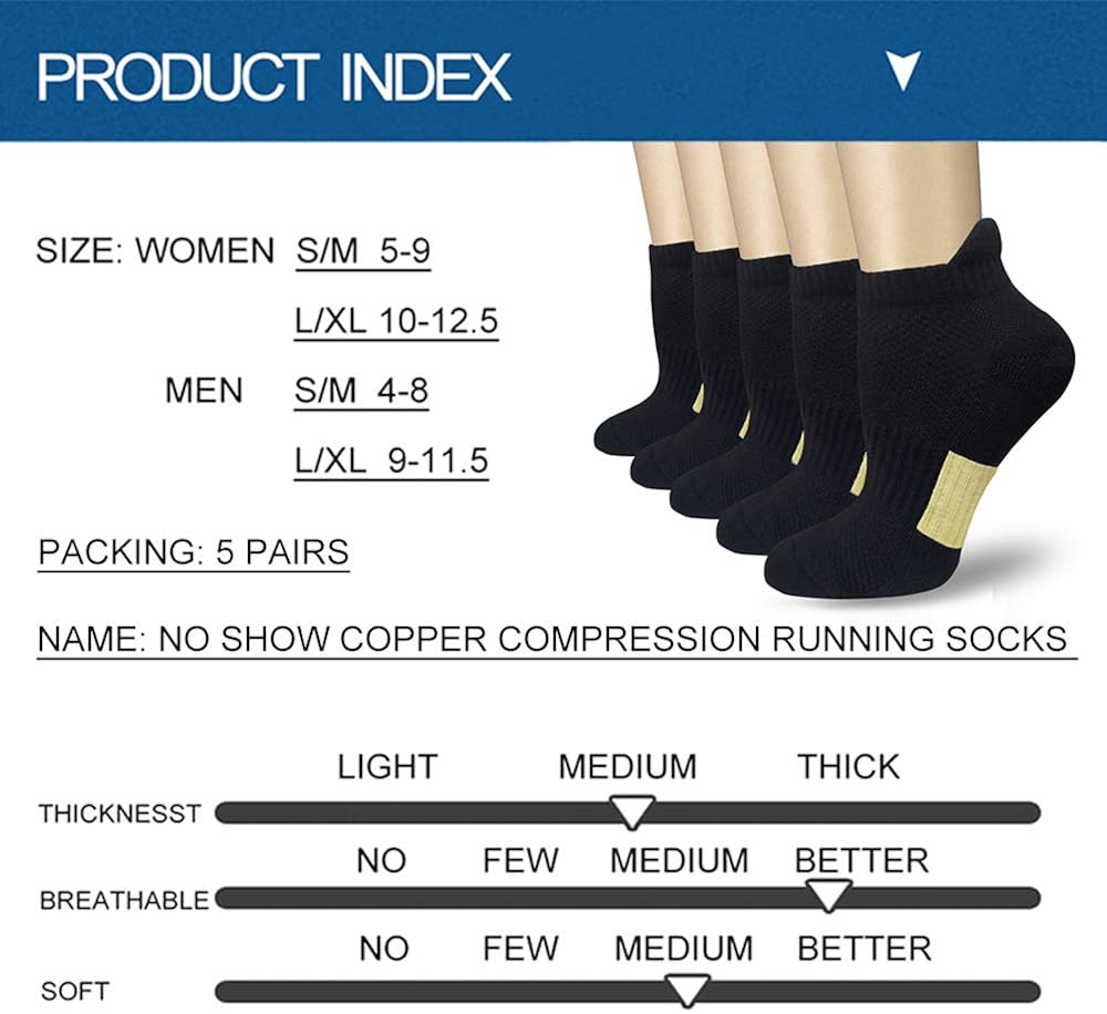 Copper Compression Running Socks For Men & Women-5/10 Pairs-Fit for Athletic,Travel& Medical: Clothing