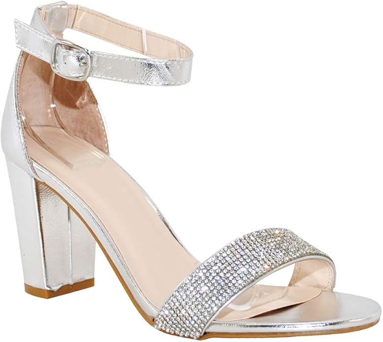 TRENDSUP COLLECTION Women's Chunk Heel Ankle Strap Dress Pump Sandals