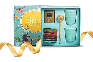 CHAYAM Tea Lover's Luxury Gift Basket with Cups & Infuser | 10 Assorted Tea Bags, Ginger Lemongrass Herbal Loose Leaf 50g/1.76oz, 2 Mugs & Lead-Free Premium Brass Infuser | Self-Care Gifts for Mom and Her