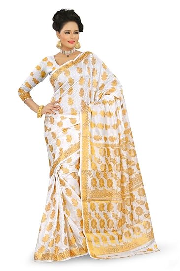 Women Kanchipuram Art Silk Saree with Blouse (3011-104-White, White)