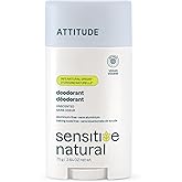 ATTITUDE Deodorant for Sensitive Skin, Aluminum Free & Baking Soda Free, Gentle & Vegan, Long-Lasting Odor Protection, Unscented, 2.64 Oz
