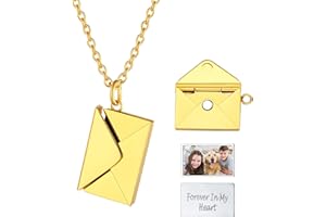 U7 Personalized Envelope Locket Necklace for Women, Custom Love Letter Message Photo Necklace With Picture Inside Lockets Mot