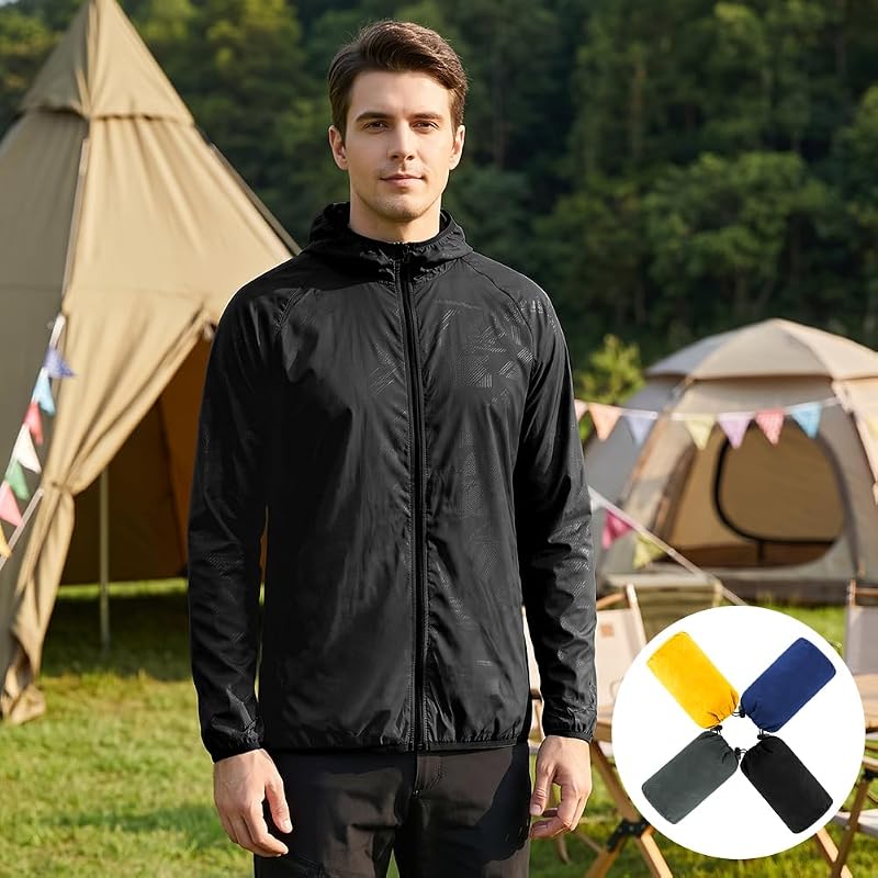 Regenjacke Faltbar Kapuze Wasserdichte, Sportjacke (Schwarz, M)