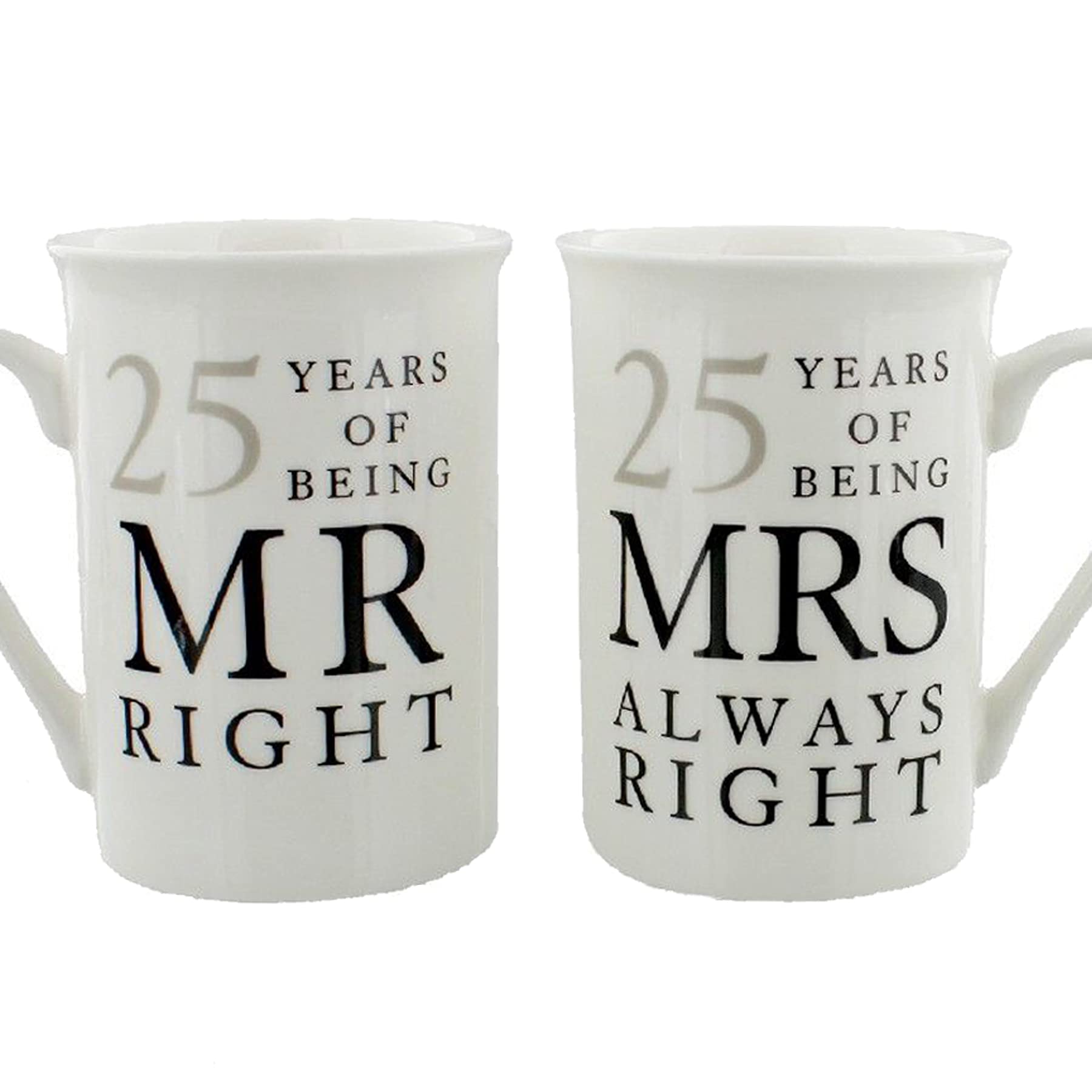 Widdle Gifts 25th Anniversary Set of 2 China Mugs 'Mr Right & Mrs Always Right' Silver Wedding Anniversary