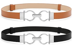 VONMELLI 2 Pack Women's Leather Belts for Jeans Dress Pants Ladies Waist Belt Skinny Belt with Fashion Gold Buckle