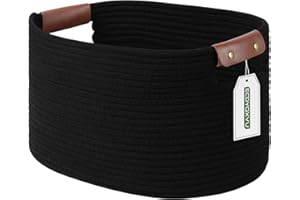 ECDYQXVU Cotton Rope Basket , Storage Baskets with Handle, 15x10x9 Inch Woven Basket for Shelves, Laundry, Towels, Clothes, Books, Toys (Black 1Pack)