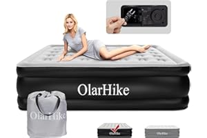 OlarHike Inflatable Queen Air Mattress with Built in Pump,16" Elevated Air Mattresses for Camping,Home&Guests,Fast&Easy Inflation/Deflation Airbed,Black Double Blow up Bed,Travel Cushion,Indoor