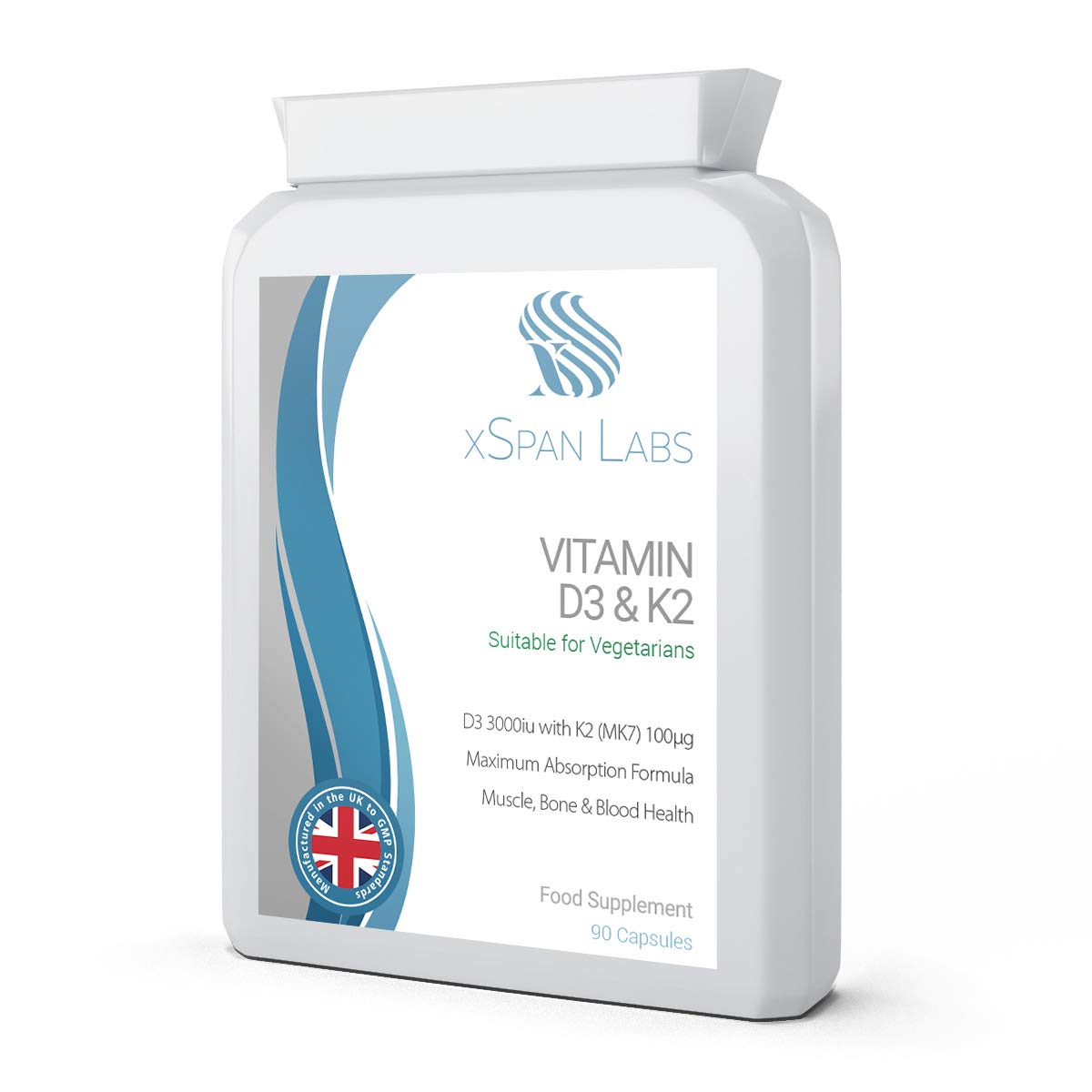 Vitamin D3 3,000 IU & K2 100µg MK7 – Vegetarian Capsules - High Strength D3 & K2 Supplement for Bones, Muscle & Immune Support - 90-Day Supply - UK Manufactured