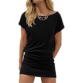 Wenrine Womens Summer Mini Dress 2026 Casual Short Sleeve Crewneck Beach Vacation Ruched Bodycon T Shirt Dresses