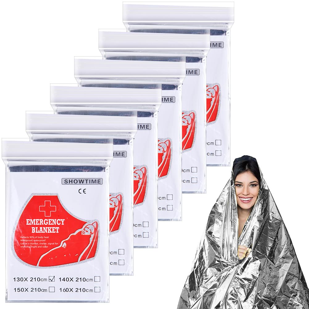 flintronic 6 Packs Emergency Foil Blanket, Windproof & Lightweight Thermal Blanket, Portable Survival Blanket for Outdoors,Hiking,First Aid,Marathons (Silver,130 x 210 cm)