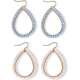 Bohemian Boho Beaded Teardrop Dangle Drop Earrings Hollow Sparkly Crystal Gold Wire Wrapped Crystal Earrings for Women Statement Jewelry