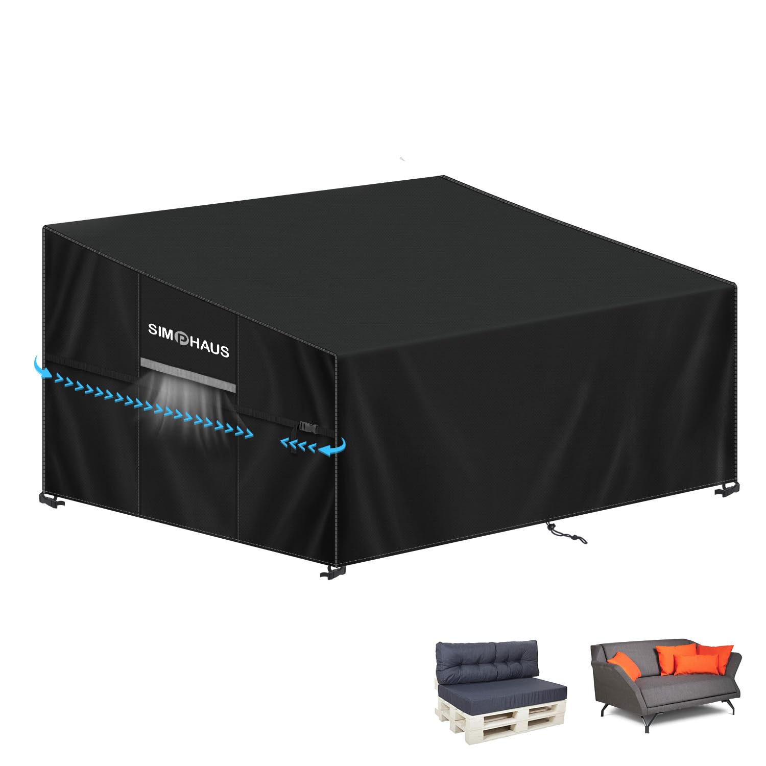 SIMPHAUS Garden Sofa Covers Waterproof Outdoor Sofa Cover 2 Seater Pallet Sofa Cover Rattan Garden Furniture Sofa Covers Patio Outdoor Lounge Covers 420D Oxford Fabric 135x99x89/61cm