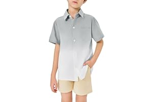 BEOTYSHOW Boys Button Down Shirts Gradient Linen Casual Short Sleeve Beach Summer Boy Shirt with Pocket 2-14 Years