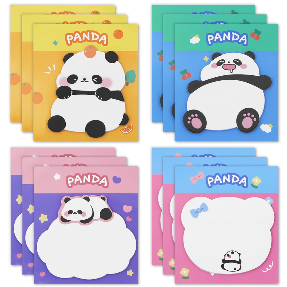 12 Pack Cute Panda Sticky Note,360 Sheets Cartoon Animal Self-Stick Note Pads Memo Pads Notepad Message Note Reminder Note for Kid Plan Index Student School Office Supplies Stationery Gift