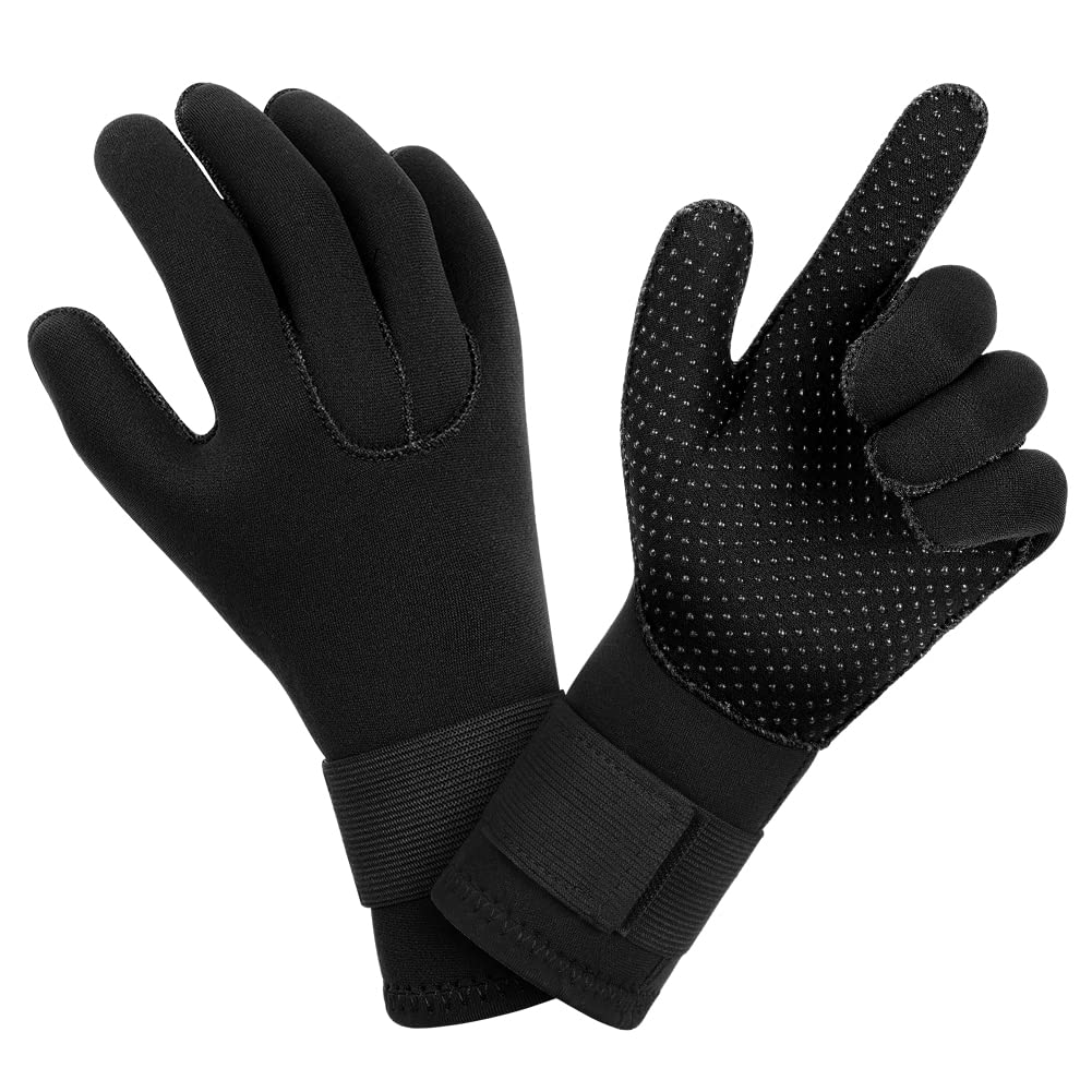 AUAUY Wetsuit Gloves, 3mm Neoprene Swimming Gloves, Thermal Anti-slip Diving Glove, Scuba Glove with Adjustable Wrist Strap for Scuba Diving Snorkeling Surfing Paddling Kayaking Swimming (B-M)