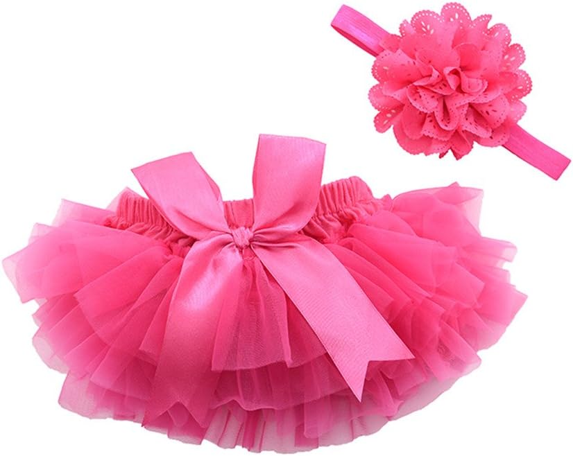 Girls Cotton Tulle Ruffle with Bow Baby Bloomer Diaper Cover and Headband Set