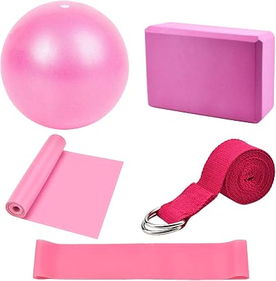 Dokpav Yoga Starter Kit 5Pcs Pink - Blocks Strap Ball Resistance Belt