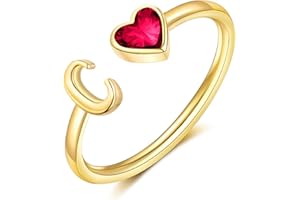 GLEZZA Initial Rings for Women Teen 14K Gold Plated Birthstone Rings Stackable Dainty Letter Rings Christmas Birthday Birthstone Jewelry Gifts for Mother Daughter,Adjustable Size 5-10