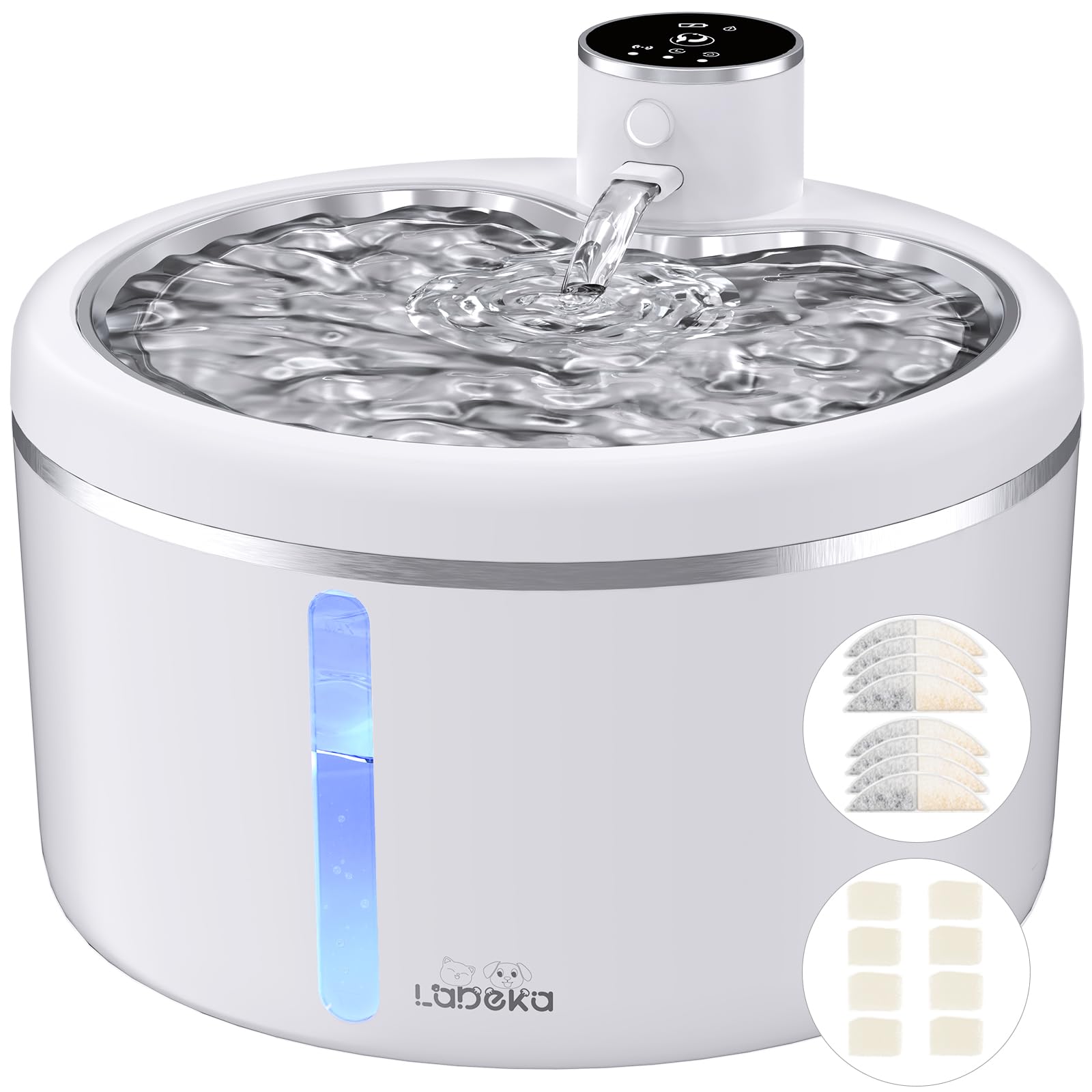 Photo 1 of LABEKA Wireless Cat Water Fountain with Stainless Steel Tray, Battery Operated Cat Fountain - 102oz/3L Automatic Pet Water Dispenser, Easy Clean with Motion Sensor for Cats, Dogs-8Filters