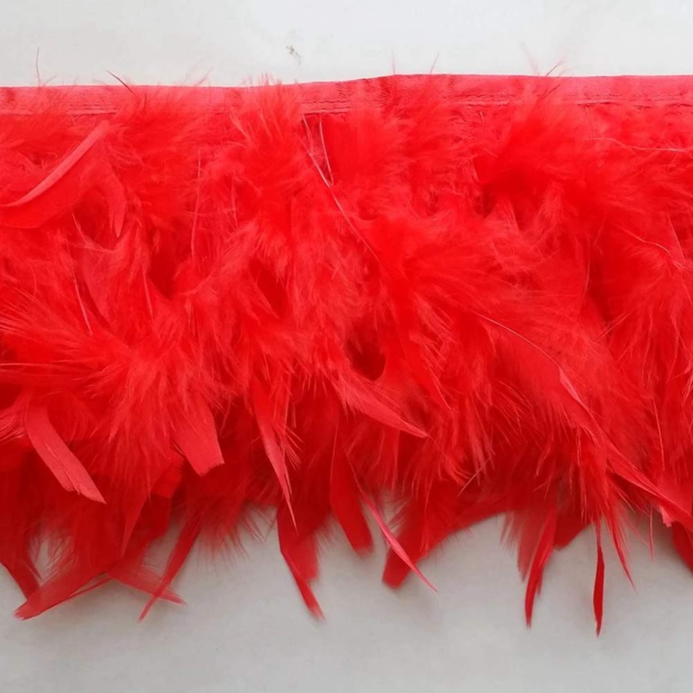 Sowder Turkey Feathers Trim Fringe for Party Wedding Dress Sewing Crafts Costumes Decoration Pack of 2 Yards(red)