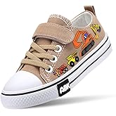 Cozystep Toddler Boys Girls Slip On Canvas Sneakers Cartoon Dinasour Printed Little Kid Unisex Adjustable Strap Walking Shoes Lazy Shoes with Hook and Loops